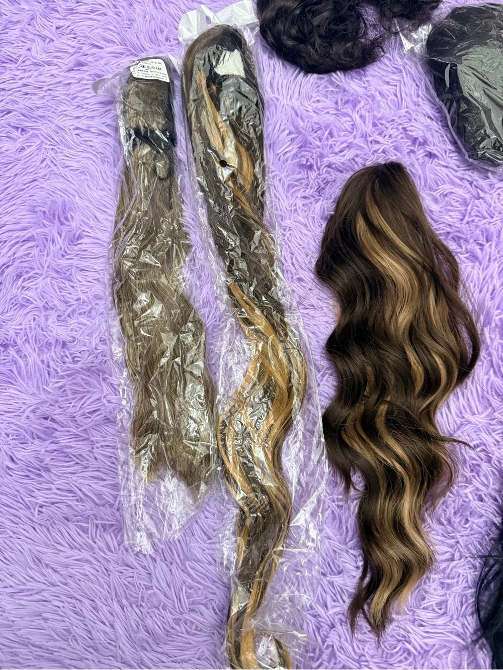 Assorted lot Women’s Hairpieces and Extensions - Black, Brown, Blonde Highlights